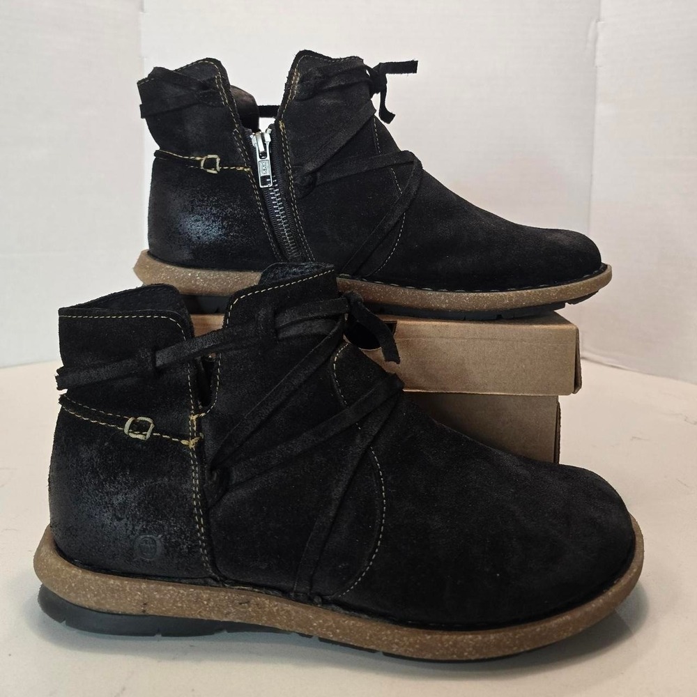 Born Wynter Boots Women's Black Leather Suede Comfort Ankle Booties Zip - 11 US